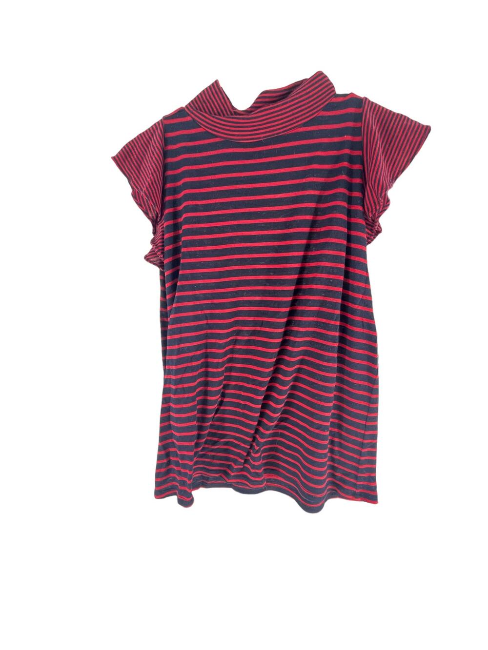 Ann Taylor LOFT Navy Blue Red Striped Short Sleeve Turtleneck Top Womens Size XS